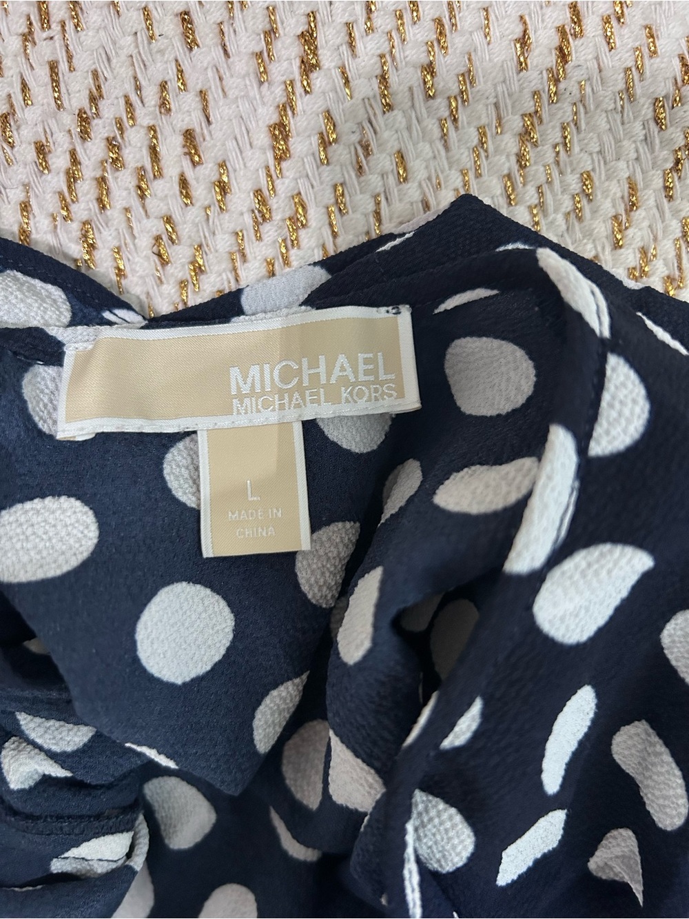 MICHAEL Michael Kors Navy and White Polka Dot Blouse, L